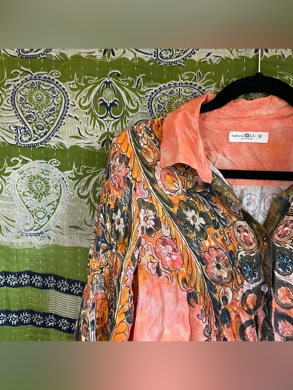 Natural Life Coral Floral Fiona Tunic Shirt Dress Size Medium Bohemian Indie - Picture 5 of 16